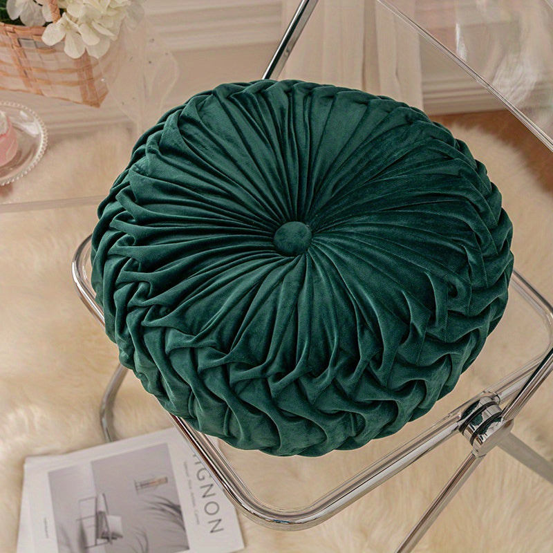 Round Velvet Floor Pillow – Soft Decorative Cushion Dark Green