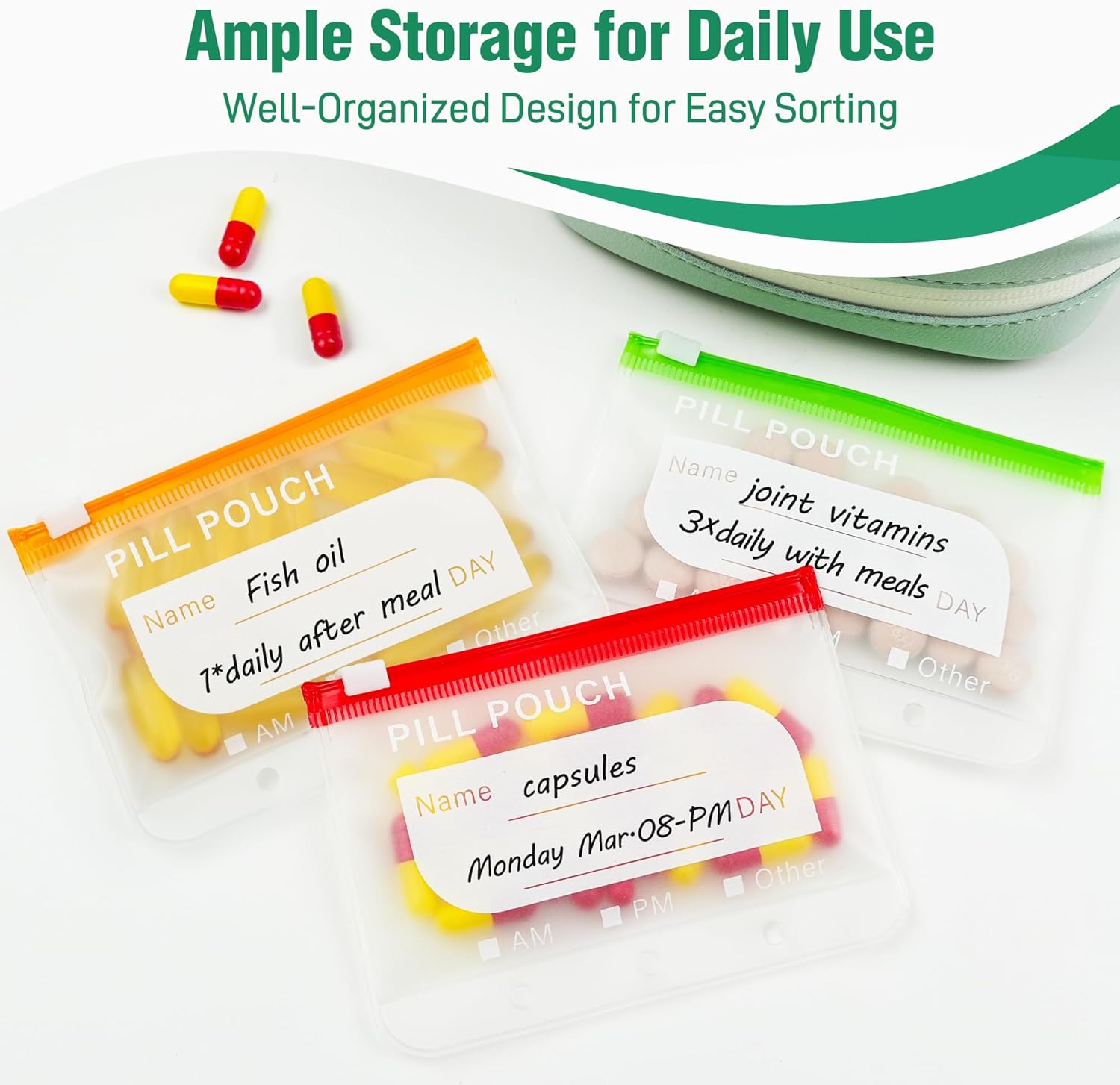 Waterproof Pill Organizer with 14 Removable Pouches