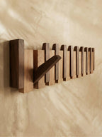 Piano-Style Wooden Wall Hook Rack with Multiple Pegs