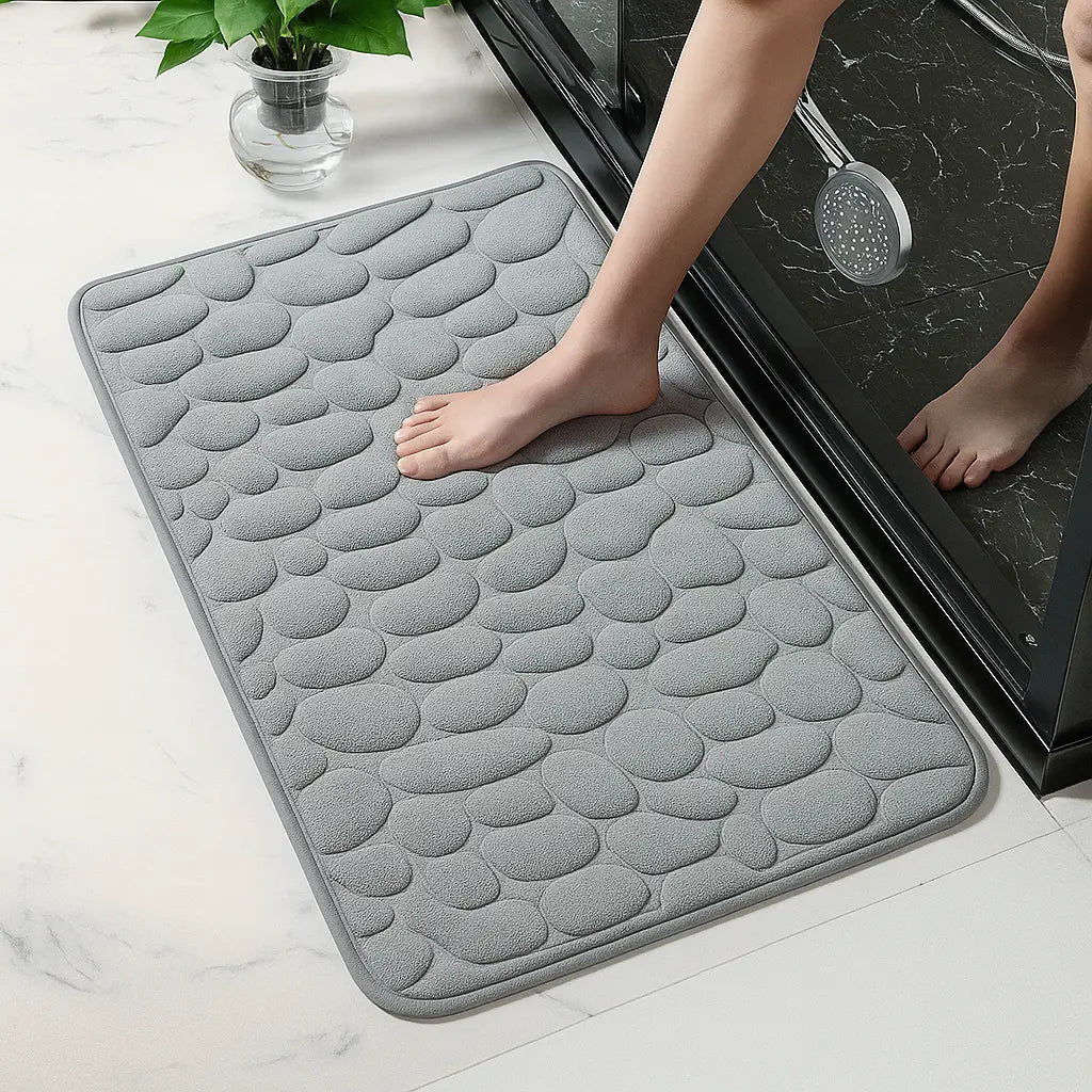 Memory Foam Bath Mat with Stone Pattern - Fast Drying