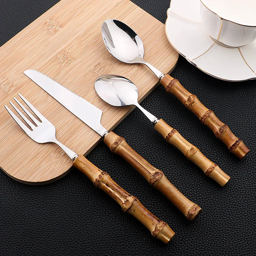 Bamboo Flatware Set with Wood Handles