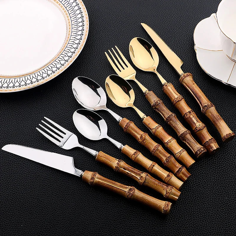 Bamboo Flatware Set with Wood Handles