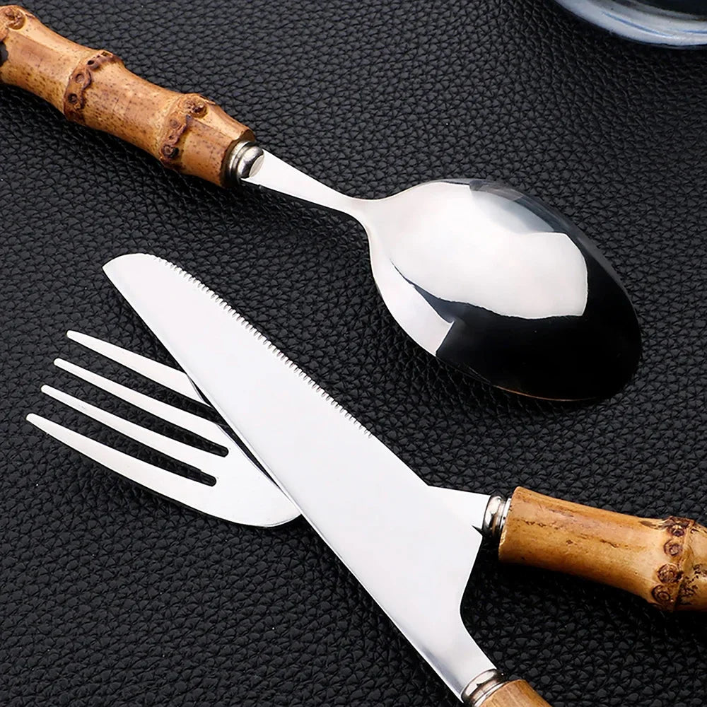 Bamboo Flatware Set with Wood Handles