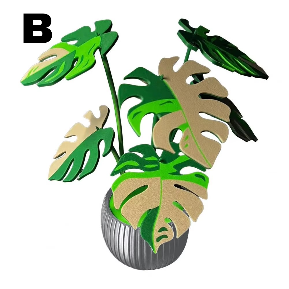 Coaster with Artificial Monstera Plant – Surface Protection with a Decorative Accent Brown