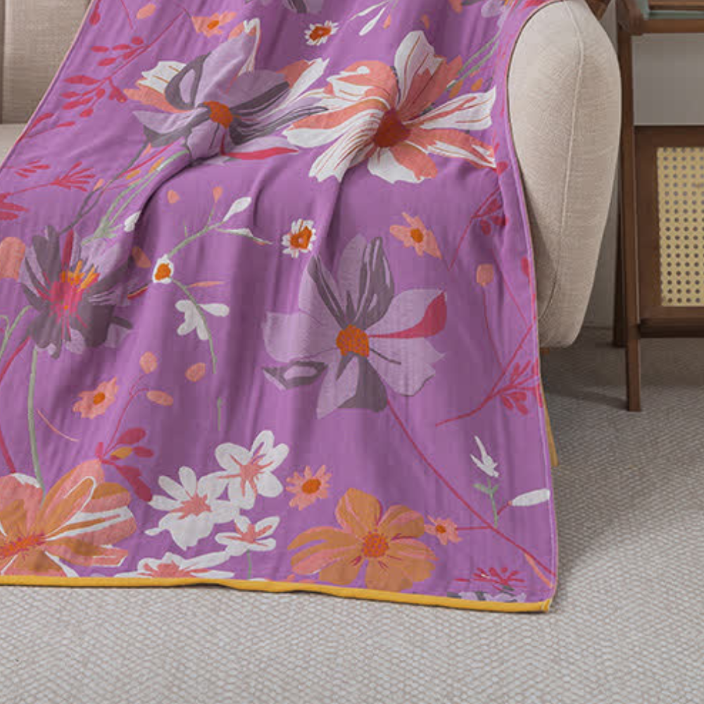 Cotton Gauze Bath Towel with Wildflower Print