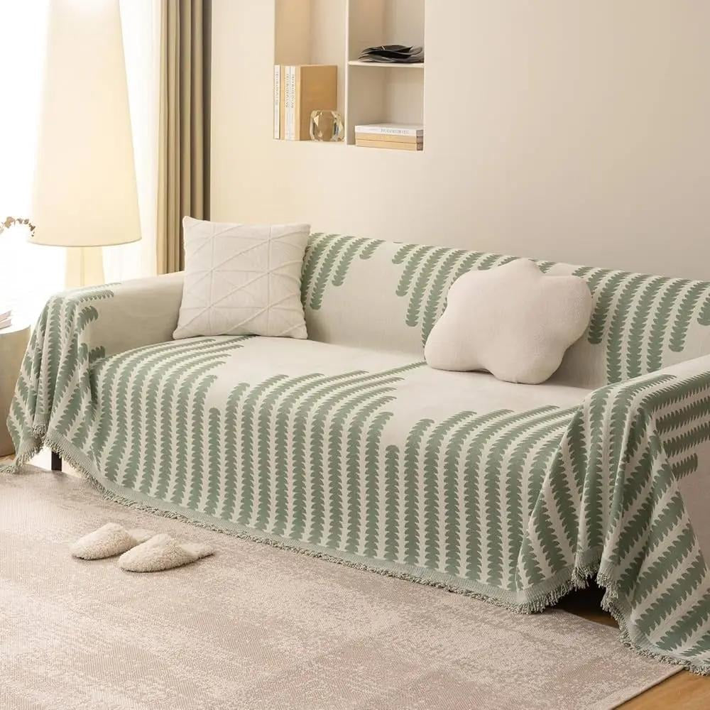 Cotton Chenille Sofa Throw with Non-Slip Design