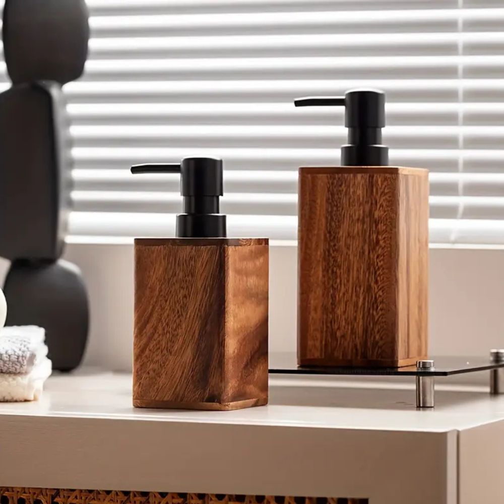 Walnut Soap Dispenser with Black Pump