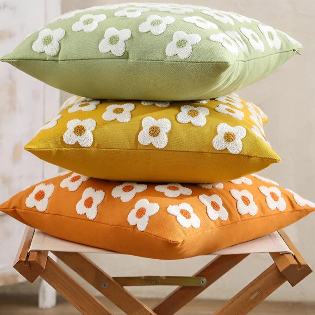 Floral Decorative Pillow Cover with Textured Embroidery