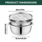 Stainless Steel Bowl with Grater and Strainer – 3 in 1