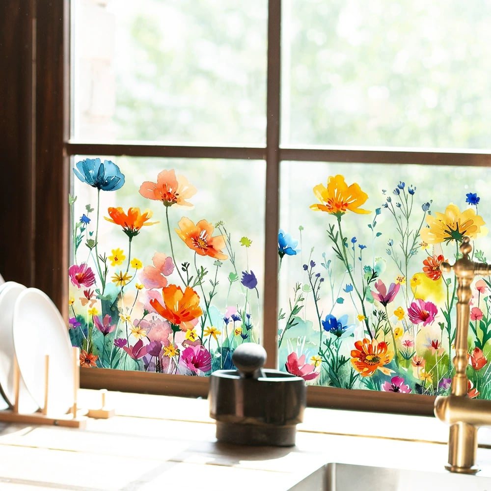 Window Sticker with Flower and Butterfly Motifs
