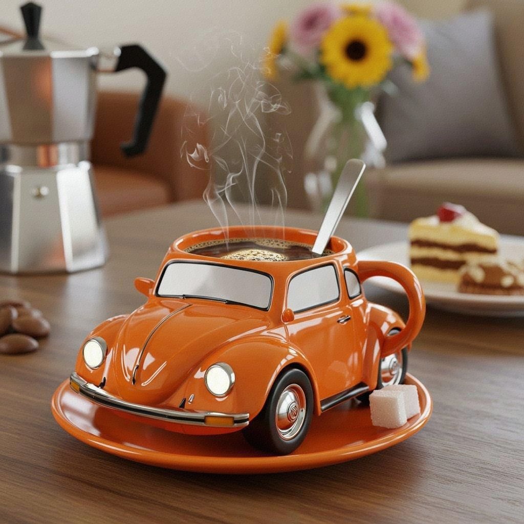 Vintage Car Ceramic Mug – 3D Auto Design Coffee Cup Orange