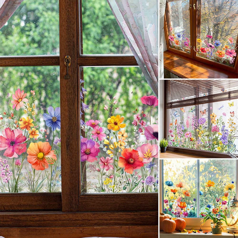 Window Sticker with Flower and Butterfly Motifs