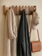 Piano-Style Wooden Wall Hook Rack with Multiple Pegs