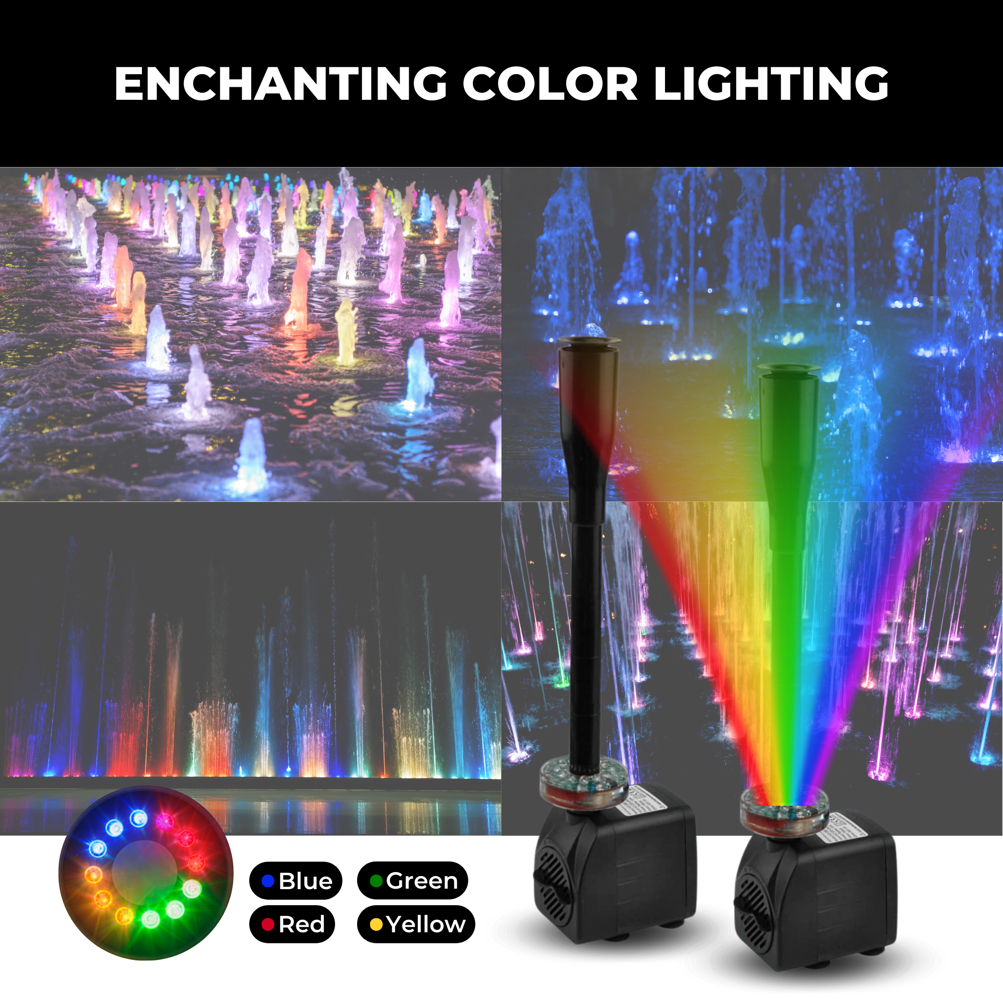 Submersible Fountain Pump with 12 LED Lights