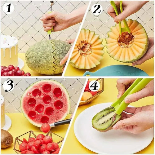 3-in-1 Fruit Cutter Tool - Melon Baller, Corer, Decorator