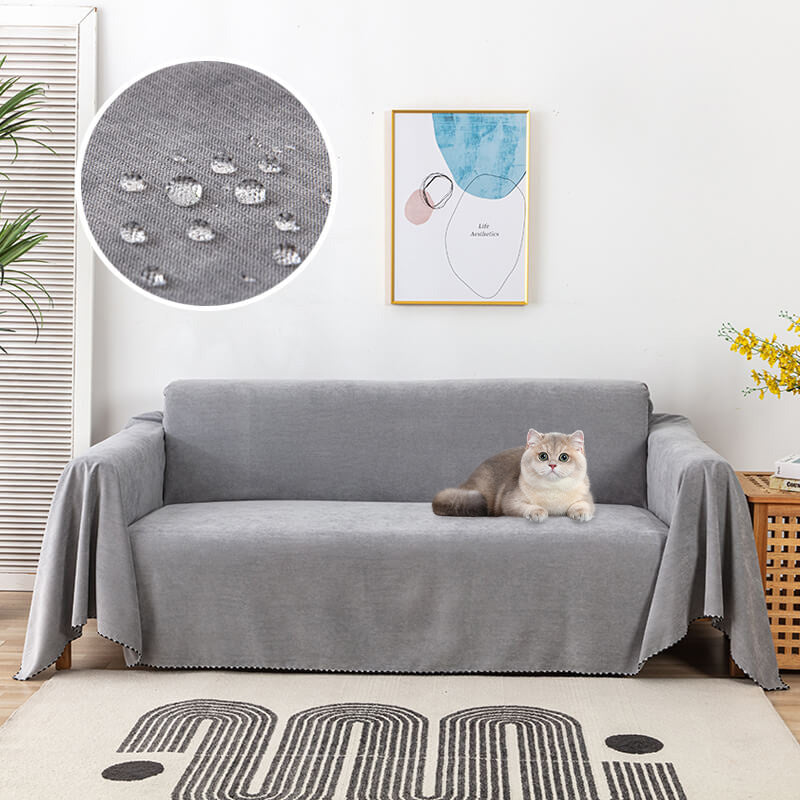 Waterproof Sofa Throw Cover with Jacquard Edge Gray