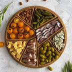 Round Wood Serving Tray with 8 Removable Compartments