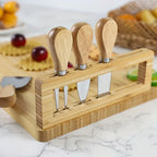 Wooden Cheese Board with Knife and Fork Set