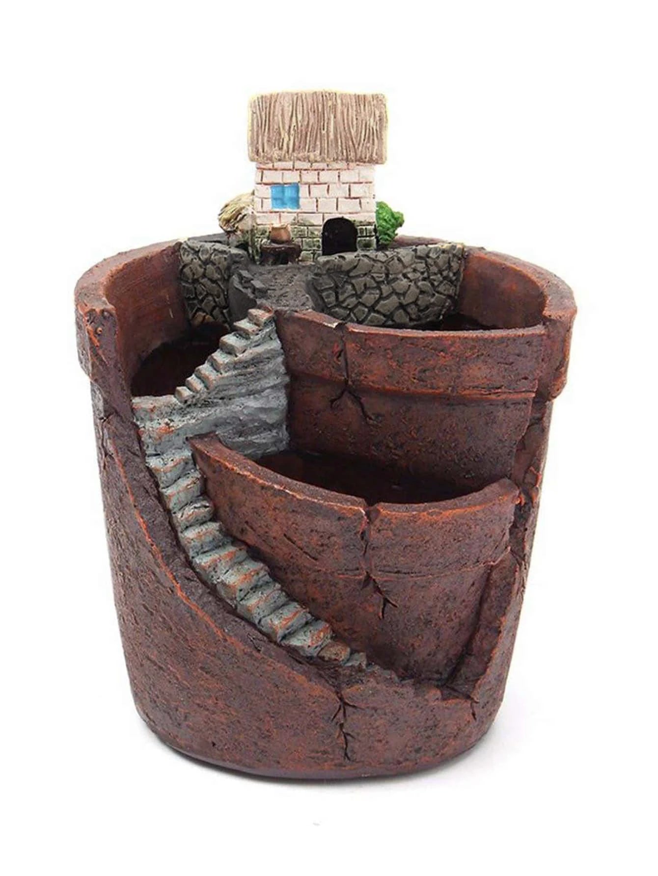 Cottage Fantasy Succulent Planter with Mini Village Scene
