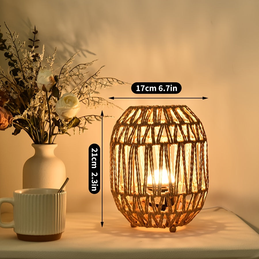 Handwoven Rattan Table Lamp with USB Power