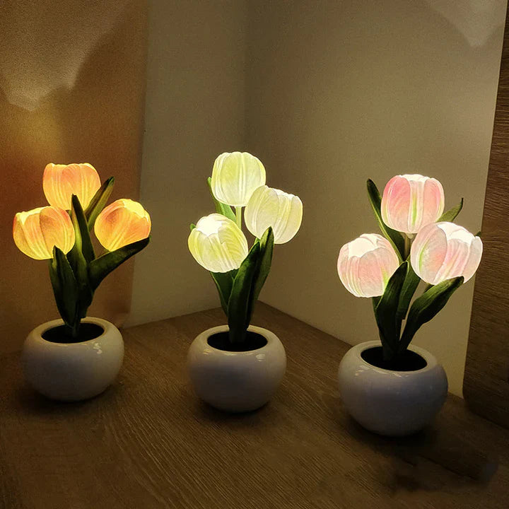 Tulip LED Table Lamp in Ceramic Pot – Warm Decorative Light