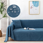 Waterproof Sofa Throw Cover with Jacquard Edge Navy Blue