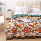 Reversible Floral Throw Blanket - Cotton with Vintage Pattern
