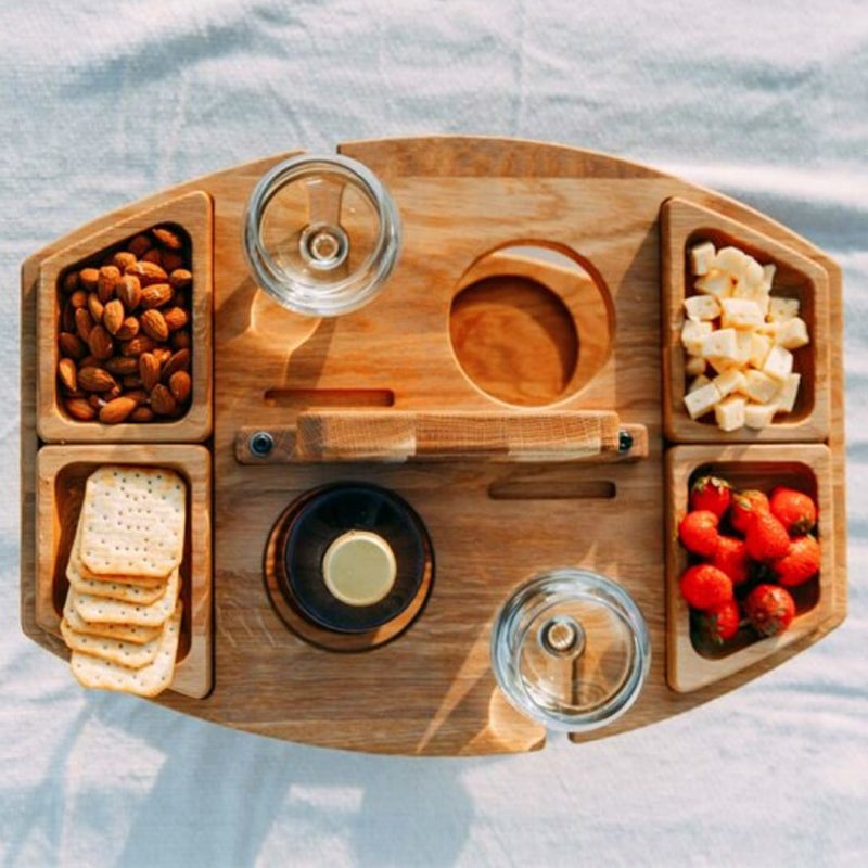 Bamboo Wine & Cheese Board with Bottle Holder