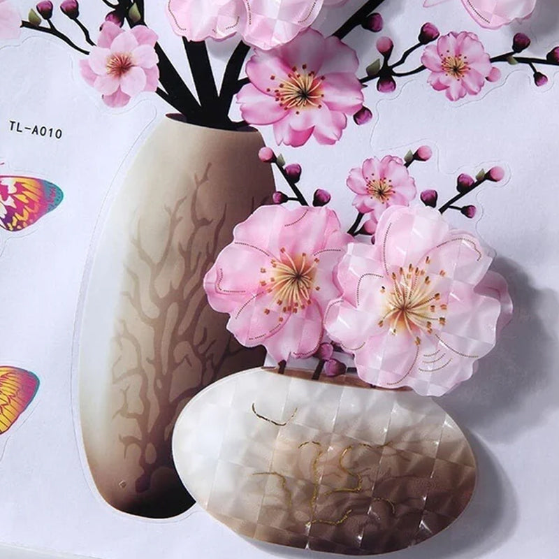 3D Floral Vase Wall Decals with Butterflies