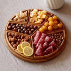 Round Wood Serving Tray with 8 Removable Compartments