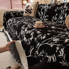 Chenille Sofa Throw with Botanical Print