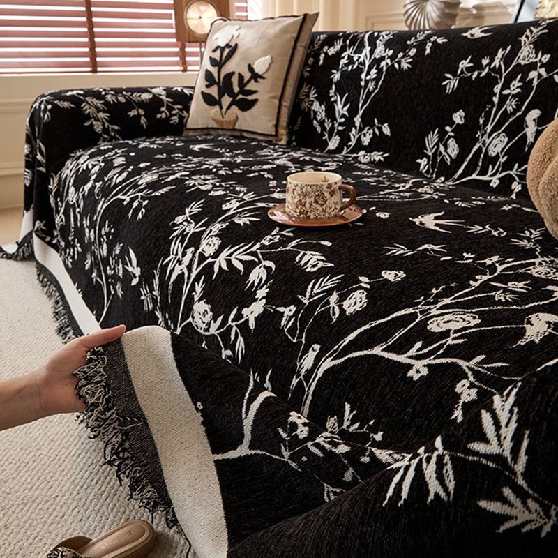 Chenille Sofa Throw with Botanical Print