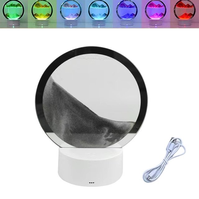 LED Sand Art Lamp with Color Changing Light Black