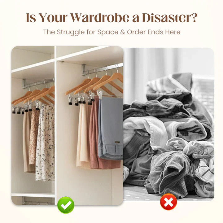Wooden Hanger with Stainless Steel Clips – Hang More, Take Up Less Space - Set of 2