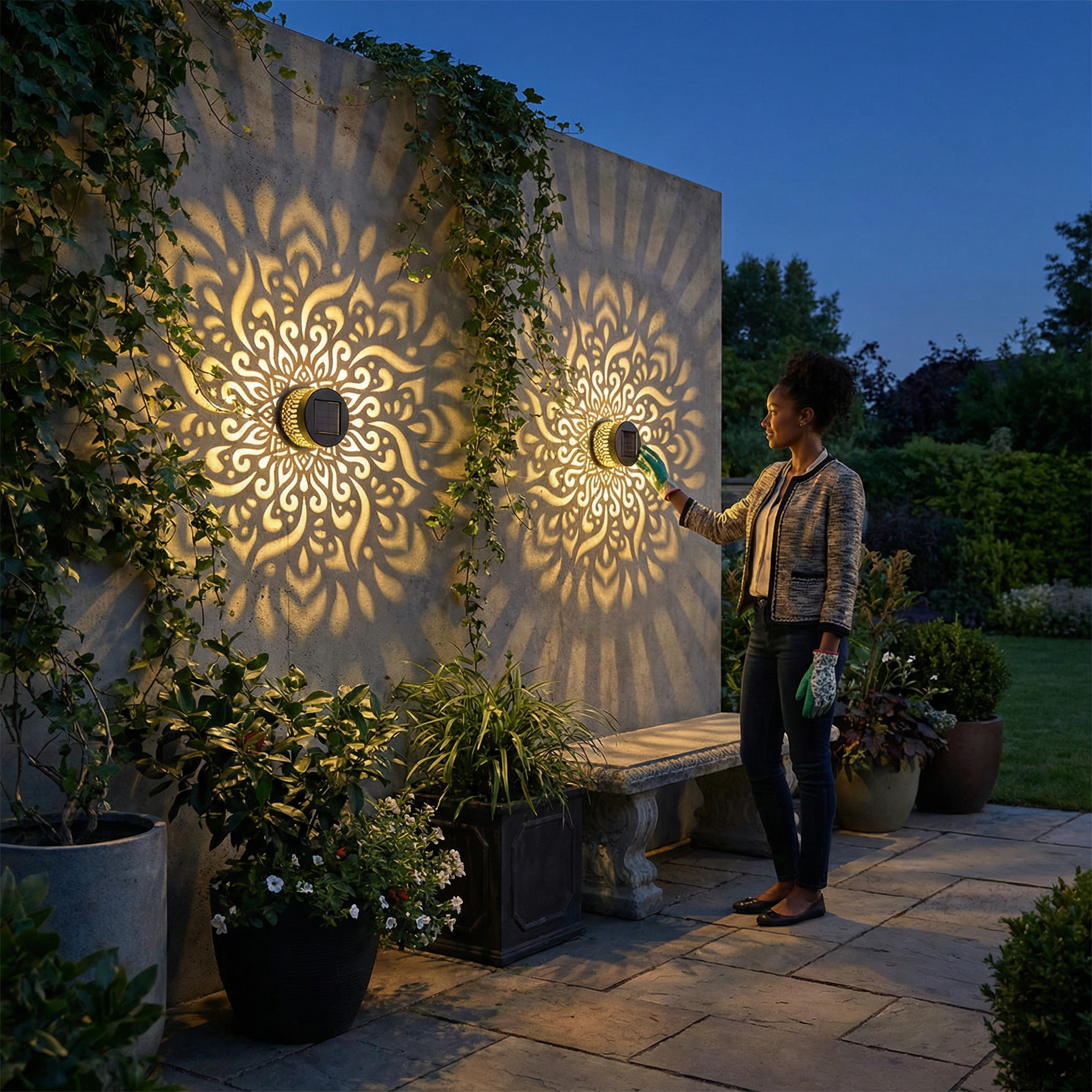 Solar Mandala Garden Light with Projection Patterns