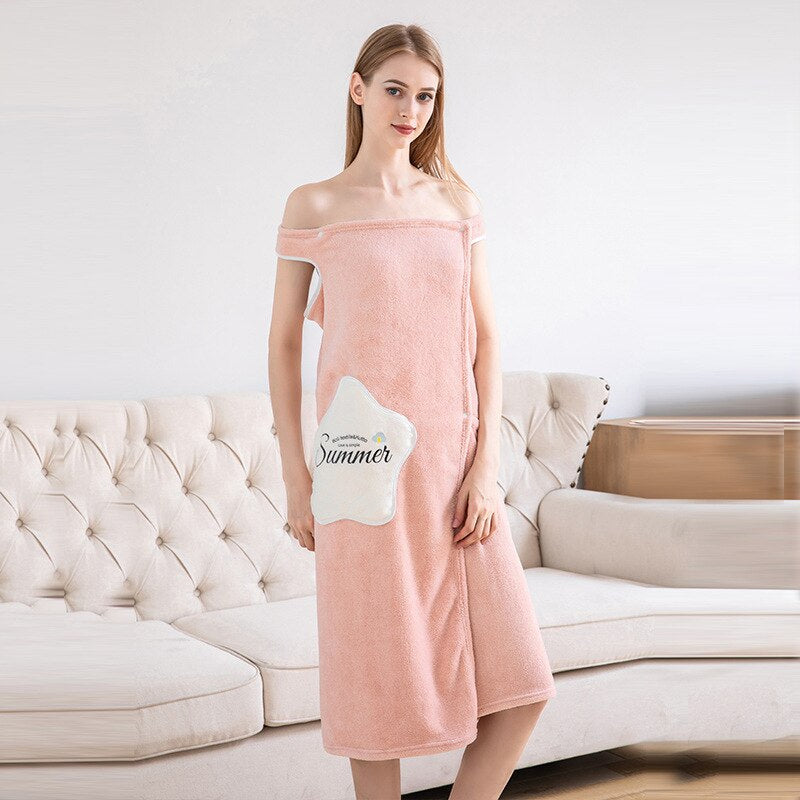 Wearable Bath Towel with Secure Snap Closure Pink