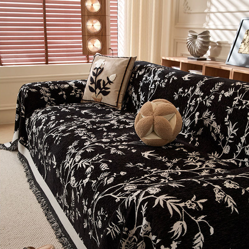 Chenille Sofa Throw with Botanical Print