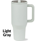 Insulated Travel Mug with Handle and Flip Straw - 40 oz Light gray