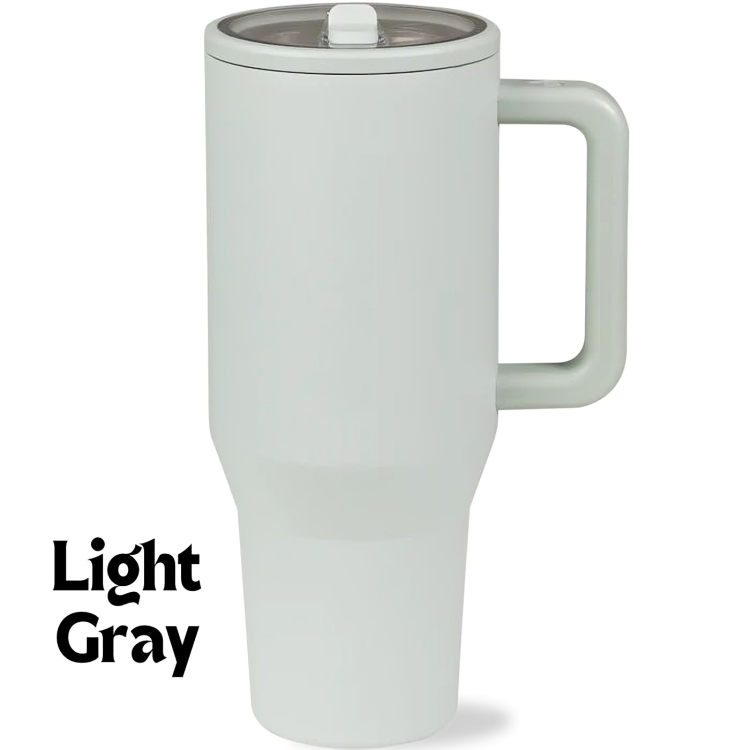 Insulated Travel Mug with Handle and Flip Straw - 40 oz Light gray