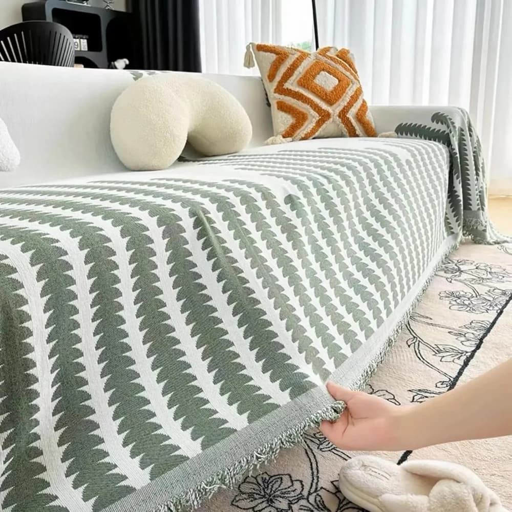 Cotton Chenille Sofa Throw with Non-Slip Design