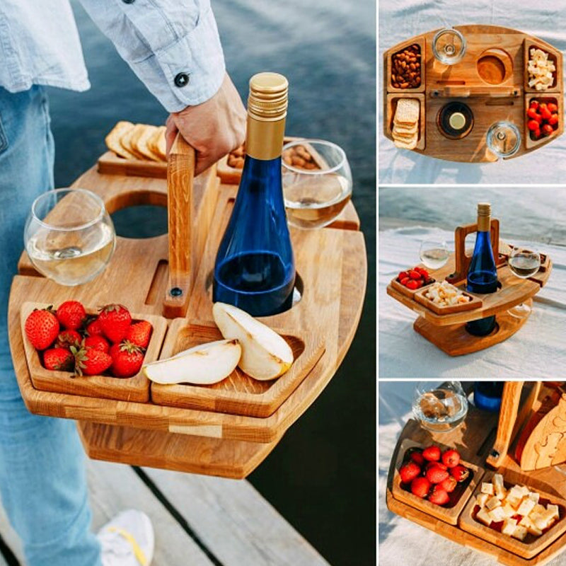 Bamboo Wine & Cheese Board with Bottle Holder