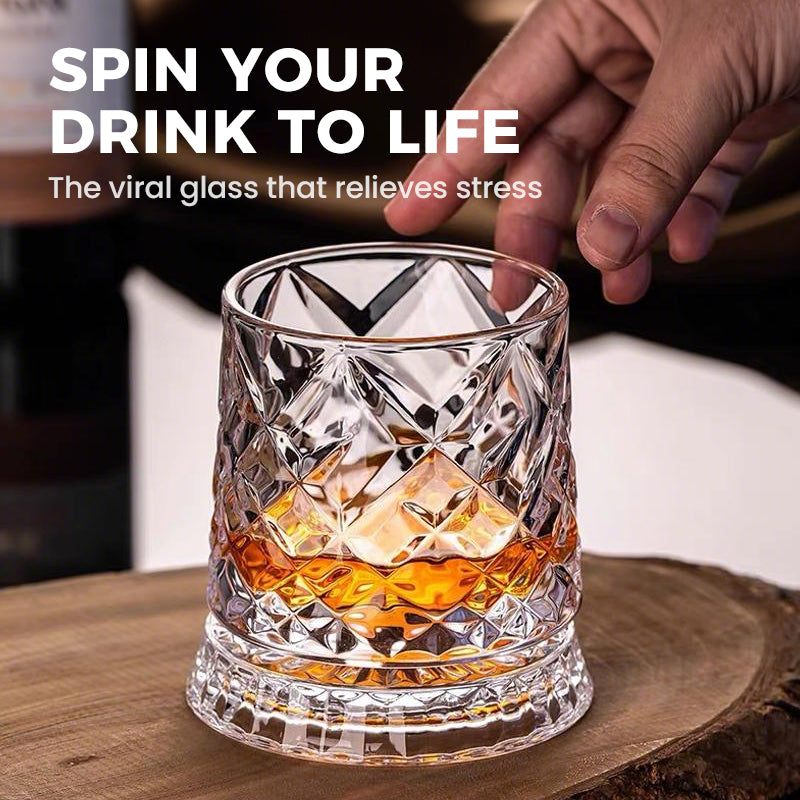 Crystal Whiskey Glass with 360° Rotating Base