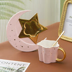 Ceramic Coffee Cup & Saucer with Star Moon Design