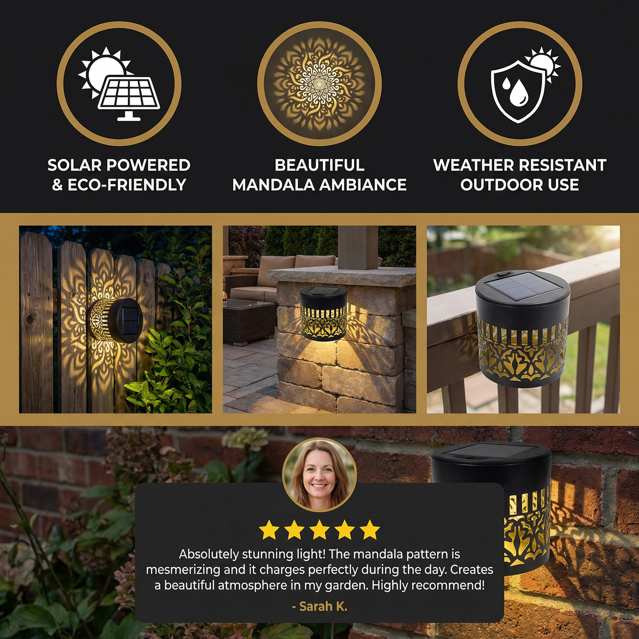 Solar Mandala Garden Light with Projection Patterns