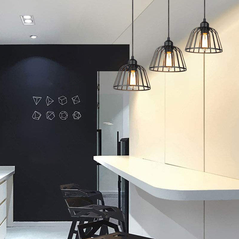 Industrial Cage Pendant Light with Black Iron Frame 3 Lights 9W