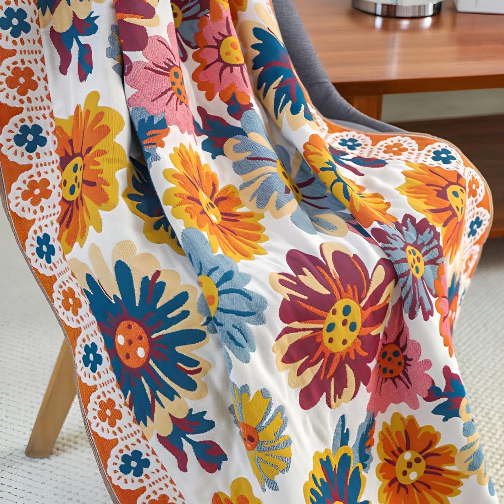 Floral Cotton Bath Towel – Reversible & Quick-Drying