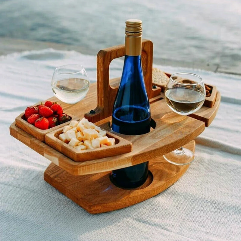 Bamboo Wine & Cheese Board with Bottle Holder
