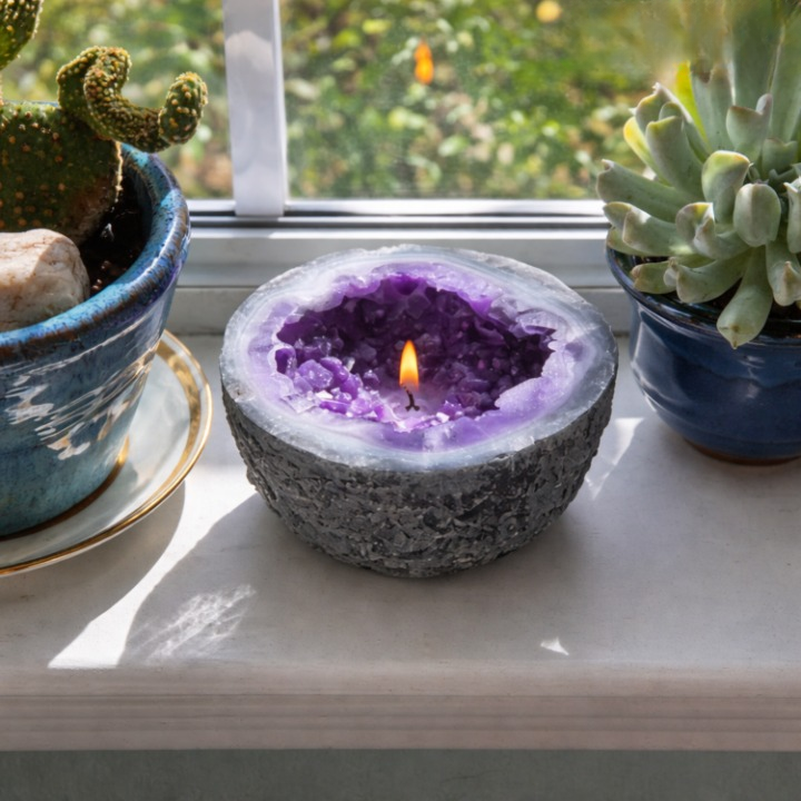 Crystal Agate Candle – Natural Stone Design Violet (inner harmony)