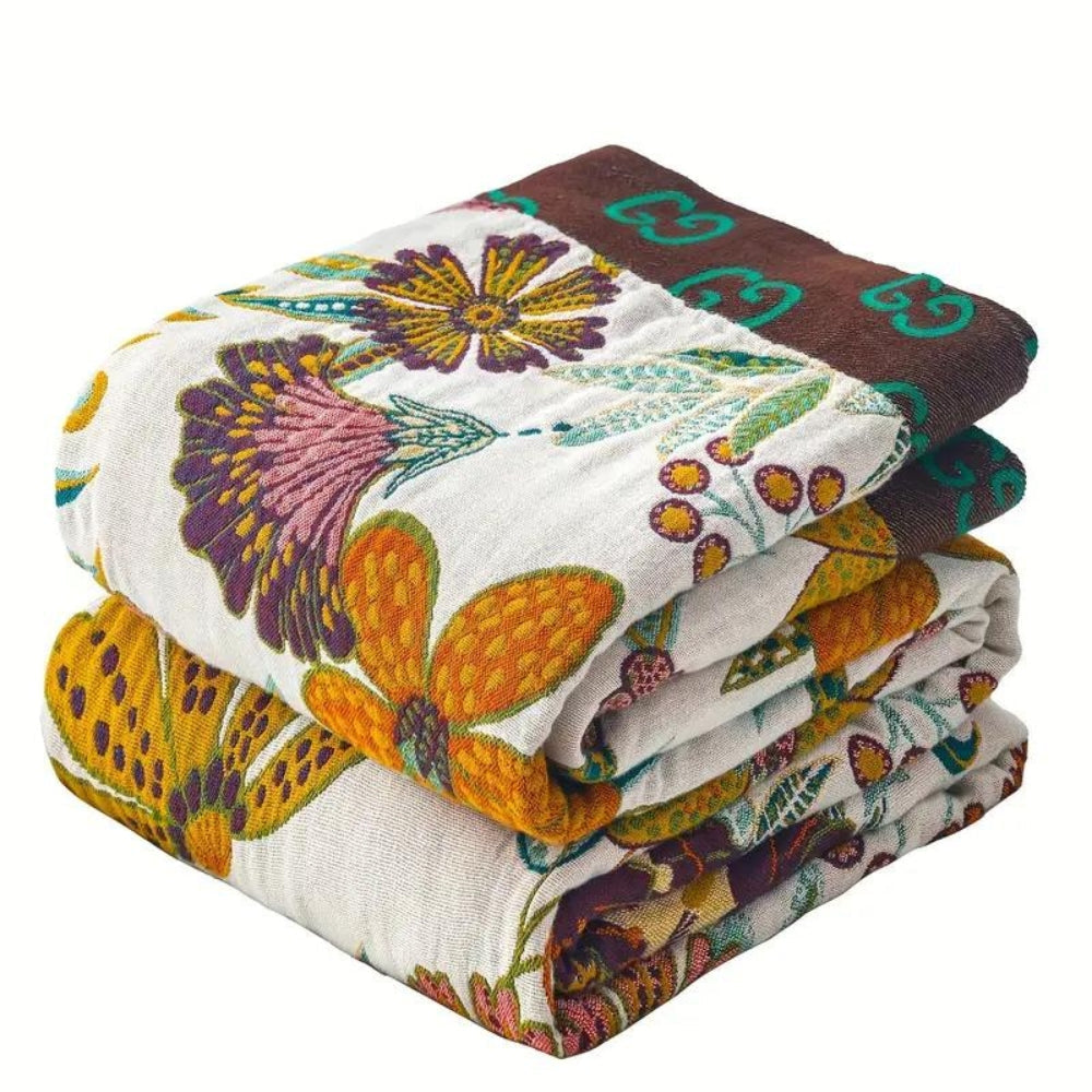 Reversible Floral Throw Blanket - Cotton with Vintage Pattern