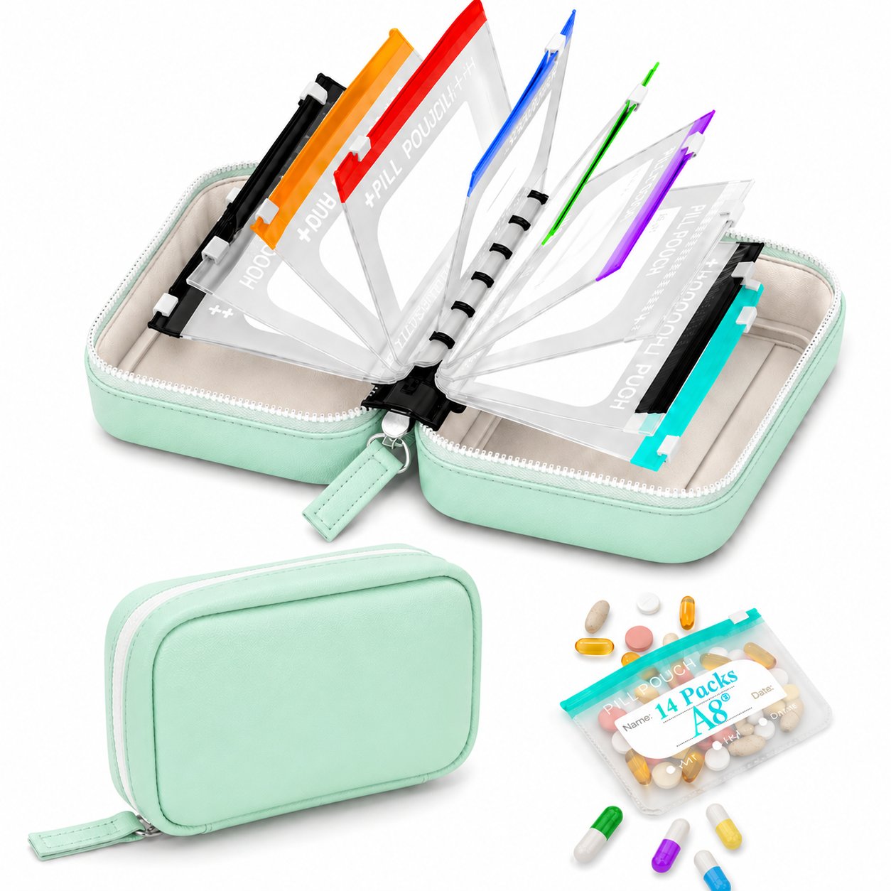 Waterproof Pill Organizer with 14 Removable Pouches